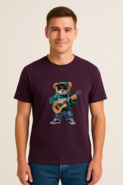 MED Cool Ayıcık Gitar Baskılı Erkek Tişört - Renk Seçenekli, Yazlık Kombinler...