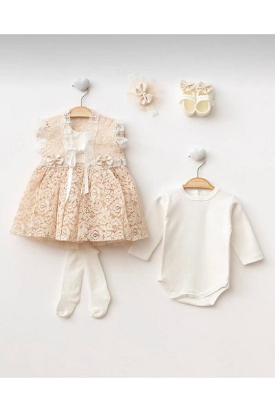 sarishco Baby Girl French Lace Bolero Newborn Dress Set - Hospital Outlet Mevlütlük Suit Boxed Product