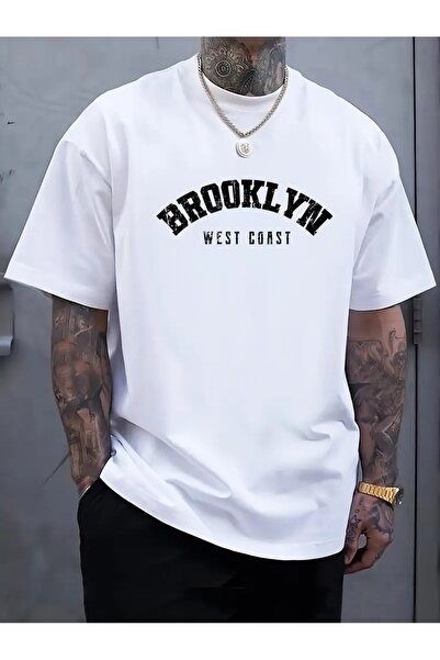 LAND MODA Tricou pentru bărbați mărime mare, imprimeu BROOKLYN, tricouri cu m...