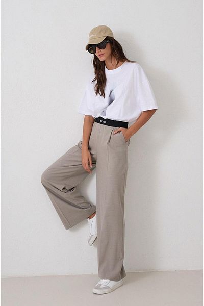 Setre Dark Beige Relaxed Cut Trousers with Waist Detail