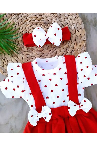 cacobutik Baby Girl Ribbed Heart Short Sleeve Camisole Dress Red