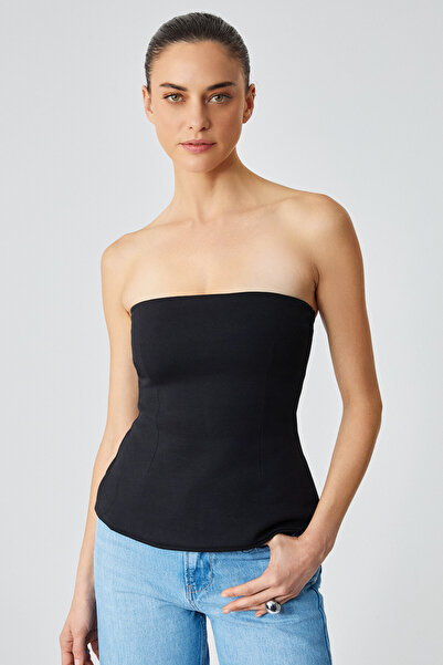 GRIMELANGE Oriana Women's Slim Fit Strapless Black Blouse