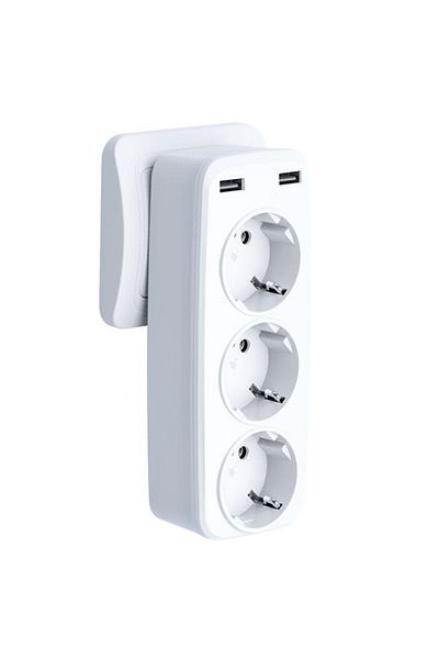 REDz Accessories Triple Plug with USB Slot, 220V Socket, EU Connector, XO-WL08, White