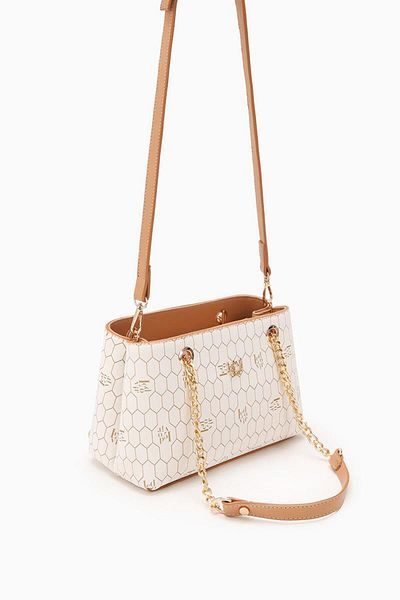 Levidor White Removable Strap Honeycomb Printed Shoulder Bag