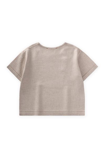Cigit Contrast Stitched Linen Blouse 2-7 Years Natural