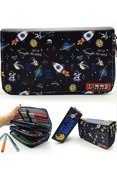 senacacollection Pencil Case Black Pink Blink Organizer Pencil Case Vegan Leather 3 Compartments 1 PCS