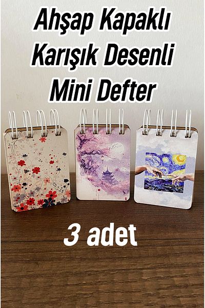 kutuTR Mini Finger Notebook Wooden Cover Spral Mini Notepad 3 Pieces