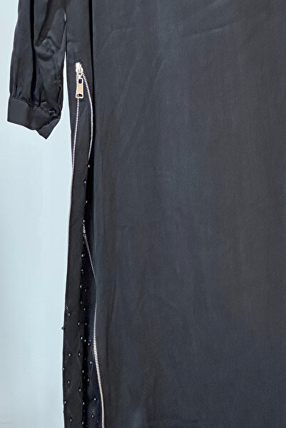 Nuss Zipper and Stone Detailed Dress 2057 Black