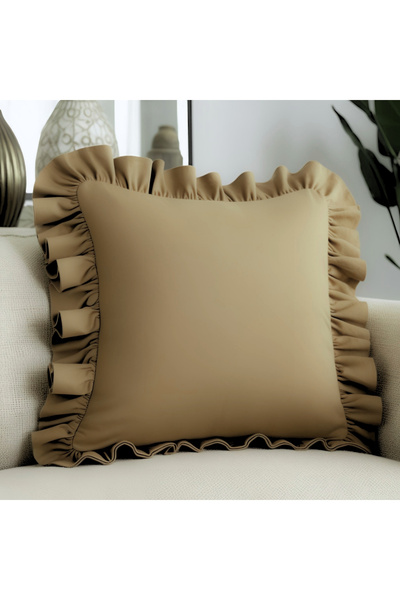Bc Home Camel Hair Velvet Look Country Ruffled Square Throw Pillow Cover Soft...