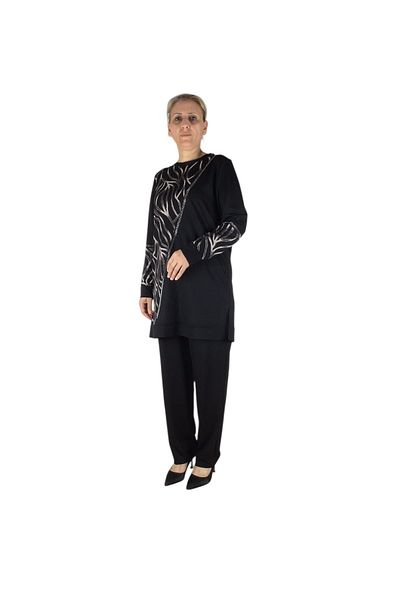 ECE GİYİM Women's Bluz Front Patterned Stone Pants Elastic Double Set