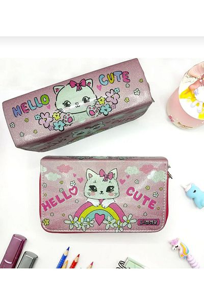 senacacollection Pencil Case Black Pink Blink Organizer Pencil Case Vegan Leather 3 Compartments 1 PCS
