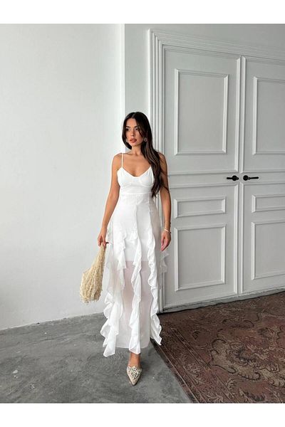 7FİL Chiffon Women's Long Ruffle Dress