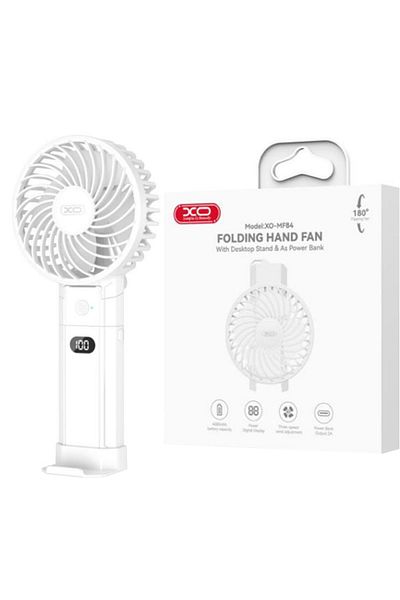 REDz Accessories XO-MF84 Foldable Fan, for Office, 3 Speeds, 4000mAh, White