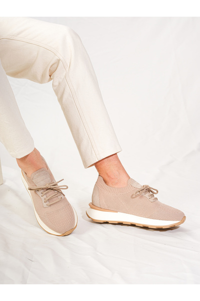 Byterre Rafael Bej Erkek Triko Hakiki Deri El Yapımı Spor Ayakkabı