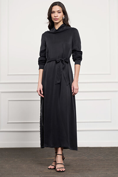 Nuss Zipper and Stone Detailed Dress 2057 Black