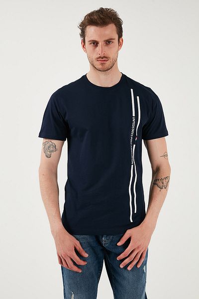 U.S. Polo Assn. U.S. Polo 100% Cotton Regular Fit Crew Neck Stripe Logo t Shirt Men t Shirt G081Sz0112104061