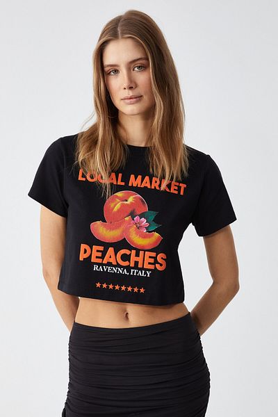 GRIMELANGE Belveth Women's Crew Neck Oversize Black T-Shirt