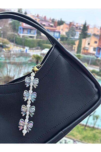 PEONY peonyofficiall Klipsli Fiyonk Ve İnci Kalp Detaylı Cüzdan Süsü Çanta Süsü Anahtarlık Çanta Charmı