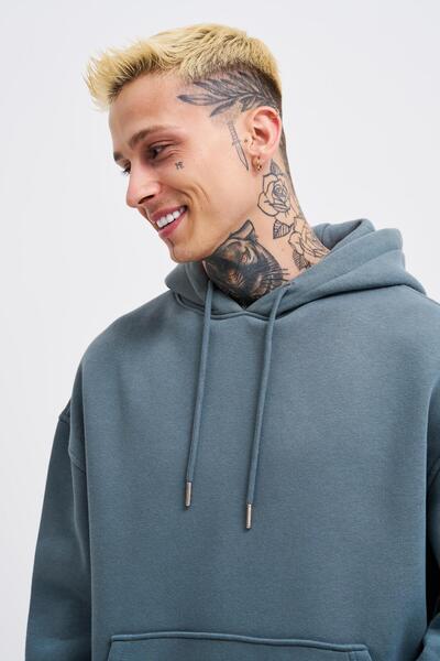 Machinist Oversize Cepli Kapüşonlu Sweatshirt Blue Smoke