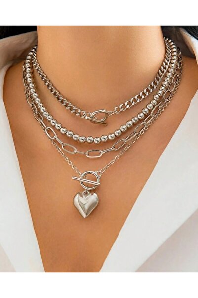 monalisatoka Kadın Kombin Gümüş Kaplama Gemici Kilit 4’Lü Kolye Seti