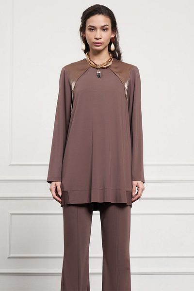 Nuss Modal Combed Cotton Trouser Suit 1038 Brown