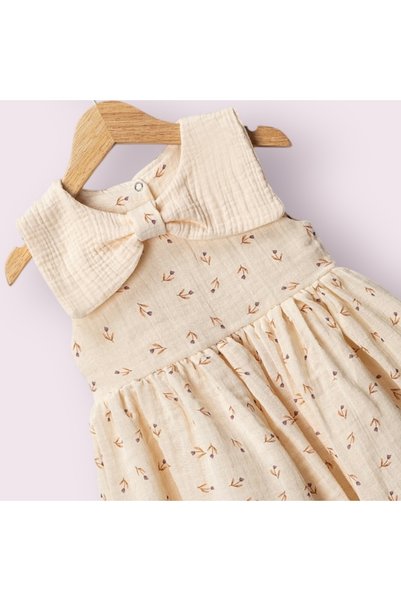 atölye kids Organic Muslin Tulip Printed Dress with Collar Detail Trendy Style for the Holidays