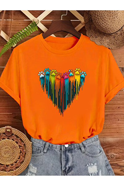 uyguntarz Unisex Sevimli Kedi Patili Kalp Tasarım Basklı Tshirt