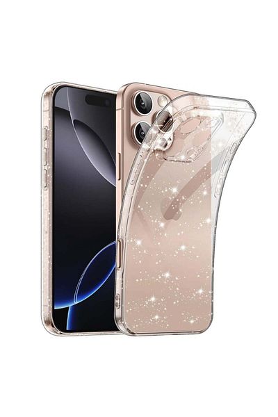 SKYDDAR INNOVATION Husă pentru iPhone 16 Pro Max, silicon SparkleSkin cu sclipici, design elegant, transparentă, set autocolante