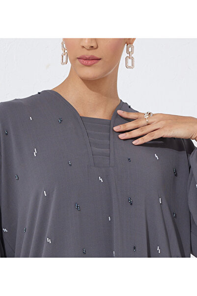 Rosette Abaya Gray Dress Abaya