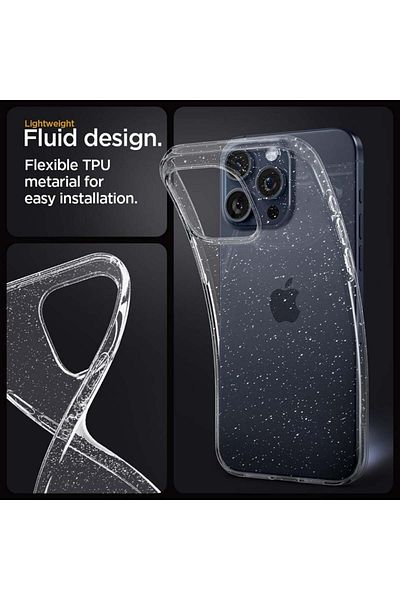 SKYDDAR INNOVATION Husă pentru iPhone 16 Pro Max, silicon SparkleSkin cu sclipici, design elegant, transparentă, set autocolante