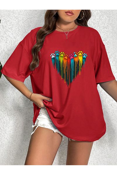 uyguntarz Unisex Αγαπημένο T-shirt με σχέδιο Καρδιά με Πόδια Γάτας