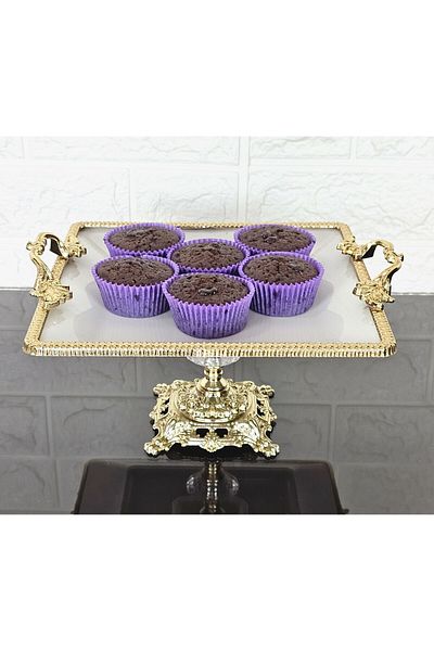 atabey home Porcelain Small Plain Square Serving Plate-Presentation Bowl Cast Gold Frame and Legs 22cm