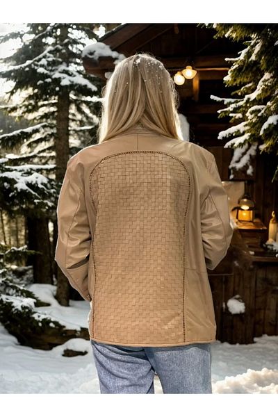 Drop Shipping Women's Mesh Leather Jacket - Cream