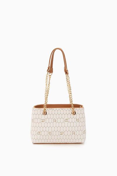 Levidor White Removable Strap Honeycomb Printed Shoulder Bag