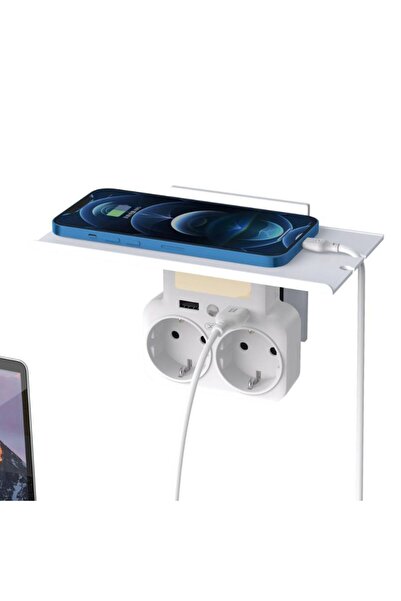 REDz Accessories Double Plug with USB Slot, LED Night Light with Sensor, EU Plug, XO-WL09, White