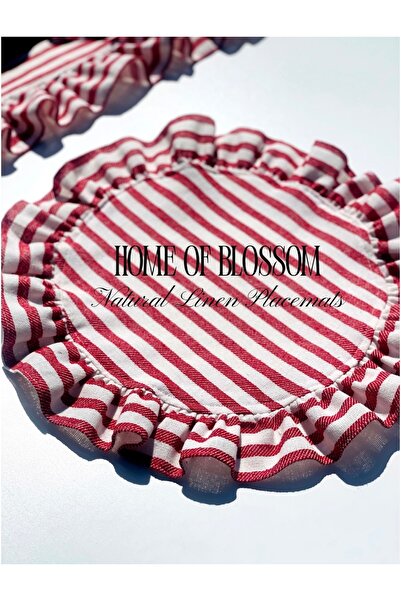HOME OF BLOSSOM 2Li Red Striped Linen Frilly American Service/ Supla