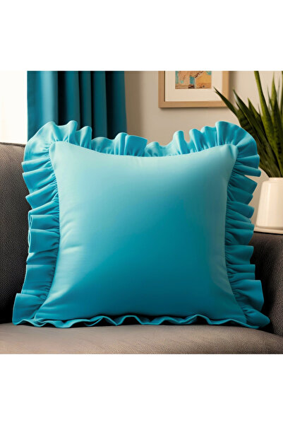Bc Home Turquoise Velvet Look Country Style Ruffled Square Throw Pillow Cover...