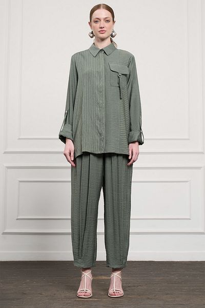 Nuss Striped Pocket Detail Suit 1041 Khaki