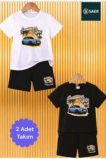 SAER 2 τεμάχια εμπριμέ μπλουζάκι και σορτς για αγόρια με λαιμόκοψη ποδηλάτου,...