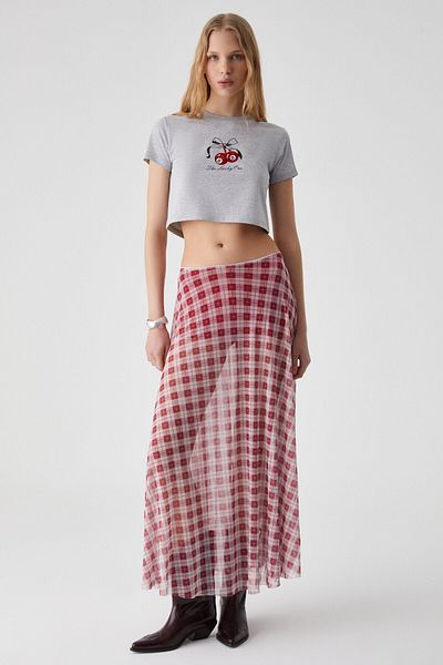 GRIMELANGE Juliano Women's High Waist Striped Oversize Red Skirt