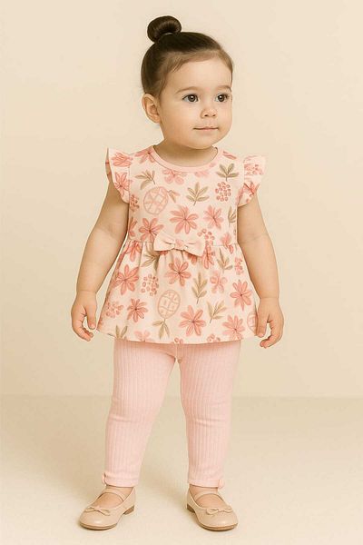 gigigiyim Flower Detailed Girl's Suit Pink