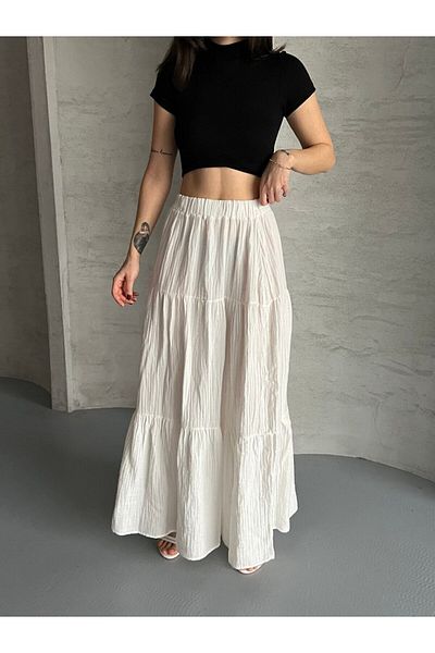 İLKCET MODA Μακριά φούστα από ύφασμα μουσελίνας με κορδόνι