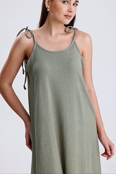 MD trend Women's Shoulder Strap Tie Long Dress