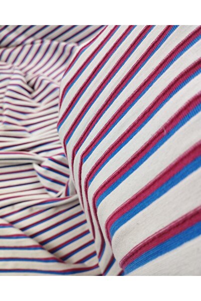 Kumaş Parça Біло-рожево-синя смугаста бавовняна тканина (ширина 180 см, довжи...