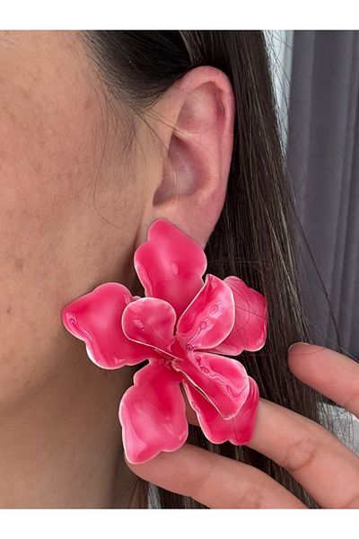 bijuxbymrv Pink Big Flower Earrings