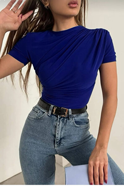 Cockatoo بلوزة نسائية بأكمام قصيرة ورقبة دائرية وخصر برباط من القماش الرملي