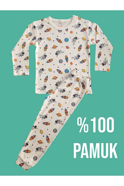 çamaşır bahçesi kendinize iyi bakın Long Sleeve Patterned Children's Pajama Set # Printedchildren's Pajamasuit # Laundry Yard # Astronautpatternpajamas