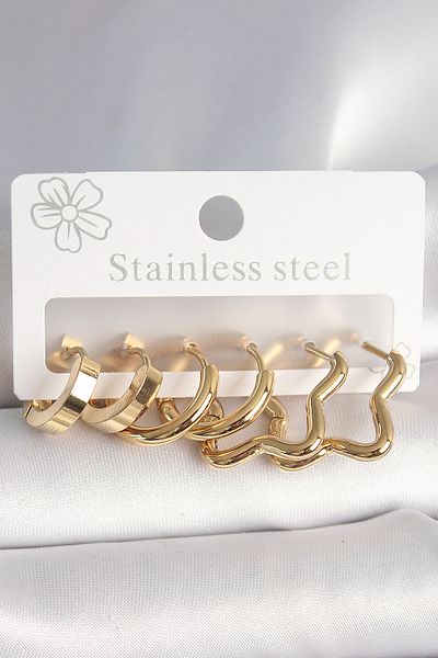 Skygo 316L Steel Gold Color Star Hoop Model Women's Earring Set - Tj-Bkp10392