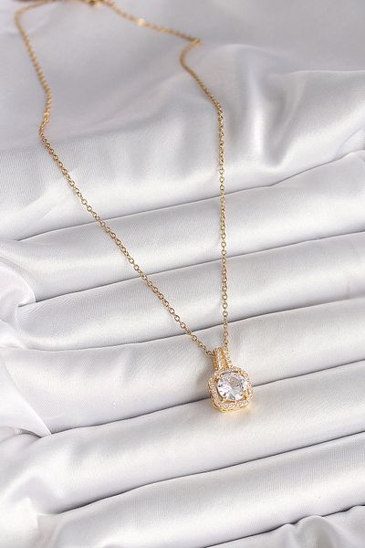 Skygo 316L Steel Gold Color Chain Zircon Stone Square Model Women's Necklace - Tj-Bko9956