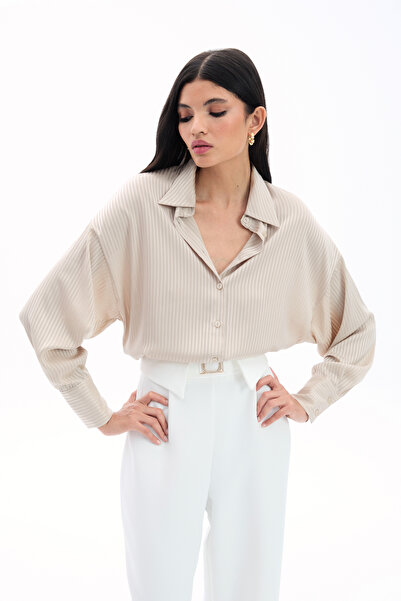 Sateen Риза с шарка на райета - Камък